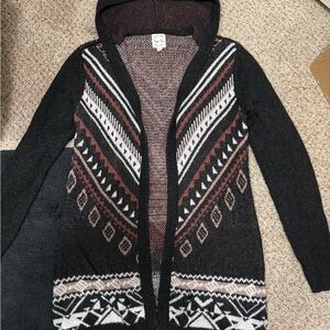 Hippie Rose Geometric Hooded Cardigan - Black, White, Brown